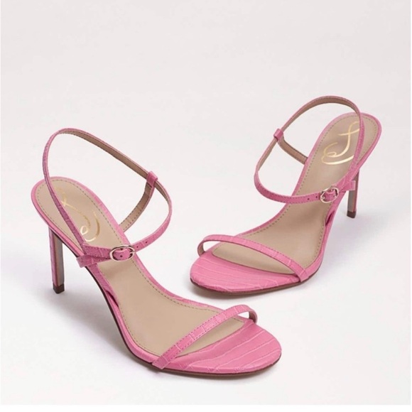 Sam Edelman NEW Doran Strappy Heeled Sandal in Pink Croc Print Size 5.5 - Picture 6 of 12